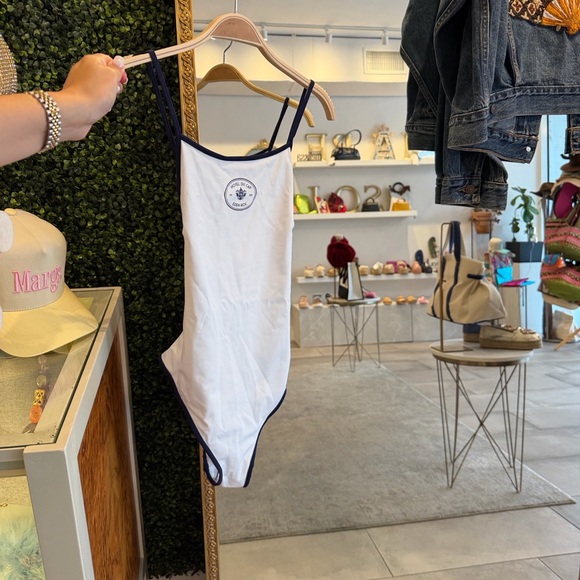 Sporty & Rich White One-Piece Swimsuit with Navy Trim - Picture 3 of 3